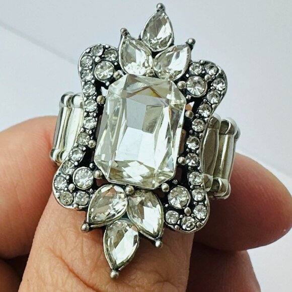 Paparazzi Statement Rhinestone Ring – Silver & Clear Crystal - Picture 2 of 5